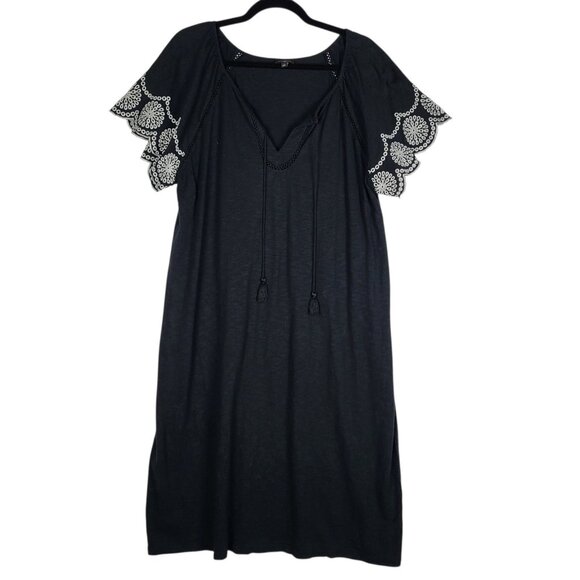 Talbots Embroidered Sleeve Dress Women's Plus Size X 14/16 Black Tassled Boho - Picture 3 of 12